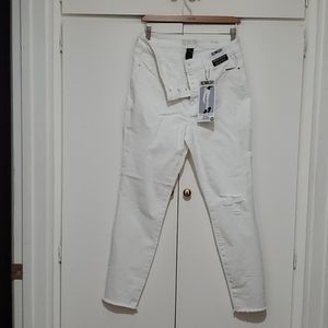White high rise skinny distressed jeans